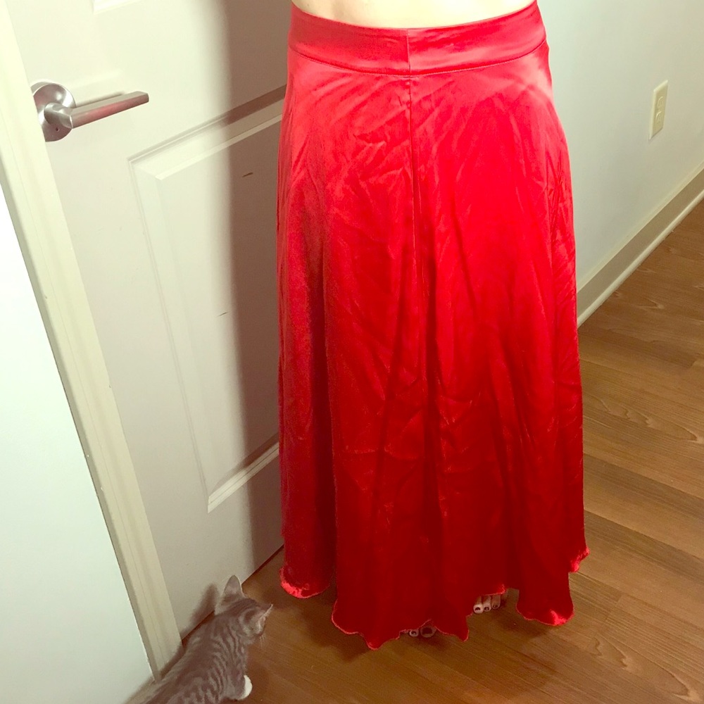 Red silk maxi skirt